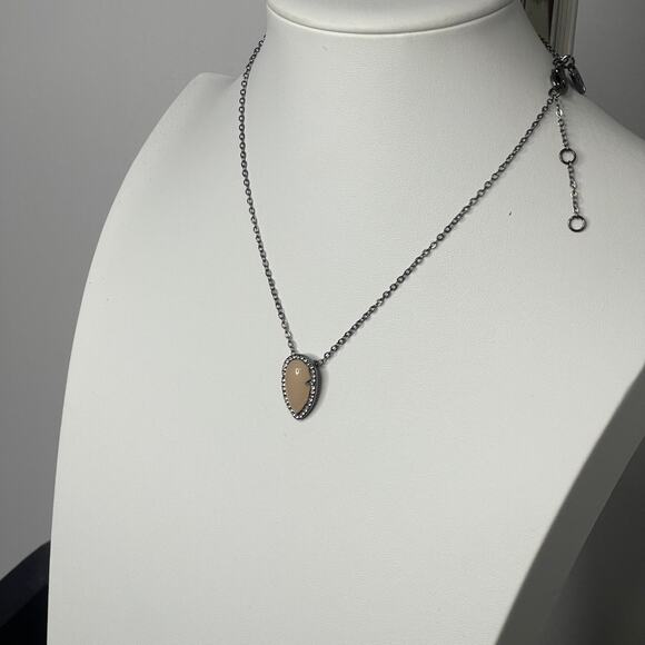 pendant necklace costume jewelry gunmetal gray peach rhinestone boho bohemian - Picture 4 of 11